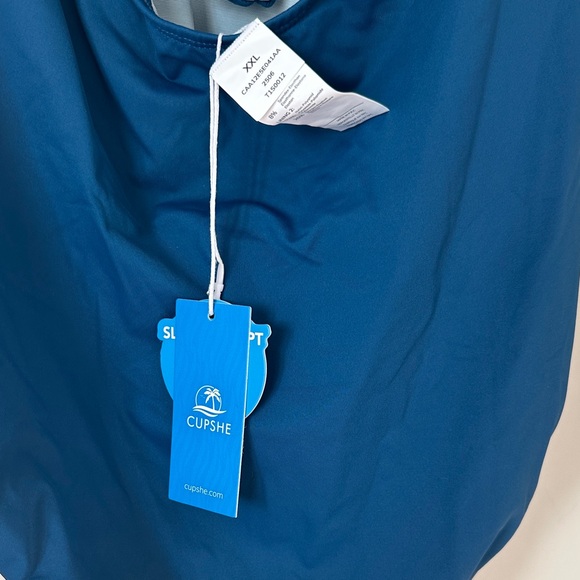 NWT Cupshe Light Blue and Navy One Piece Swimsuit - Picture 6 of 7
